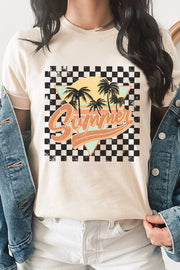 Retro Checkered Palm Tree Summer Graphic Tee | S-XL