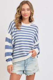 Everyday Blue Knit Striped Sweater | S-L