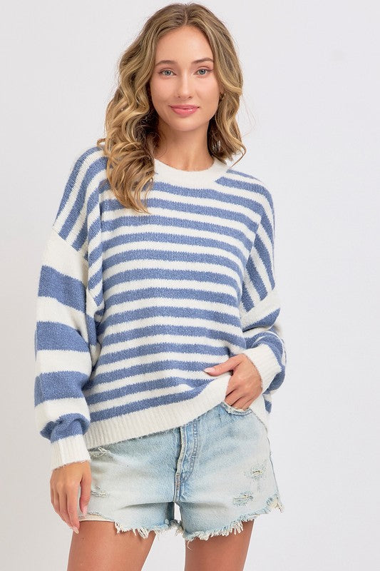 Everyday Blue Knit Striped Sweater | S-L