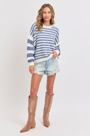 Everyday Blue Knit Striped Sweater | S-L