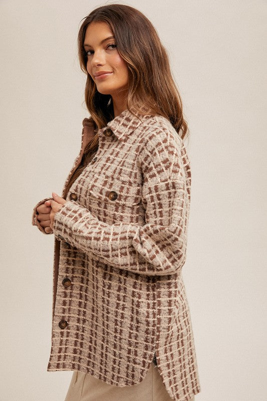 Boucle Brown Plaid Shacket | S-L