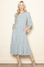 Olivia Blue Floral Smocked Dress | S-L
