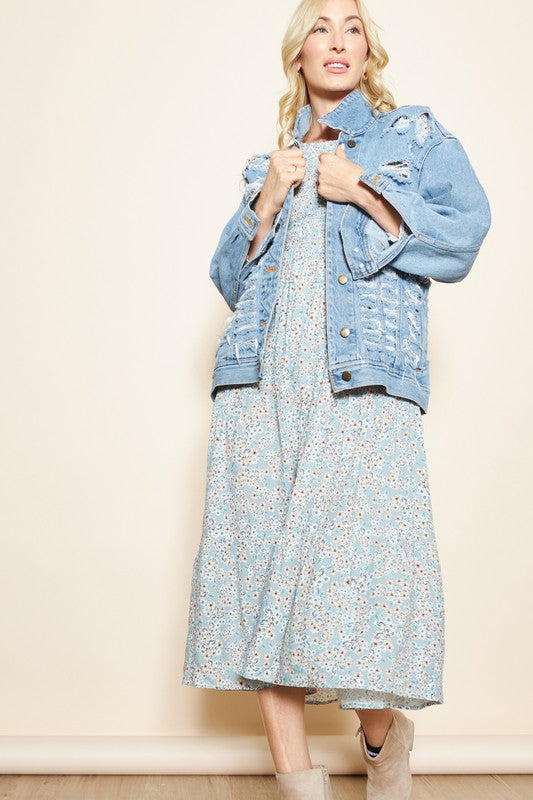 Olivia Blue Floral Smocked Dress | S-L