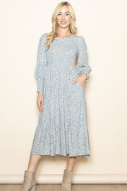 Olivia Blue Floral Smocked Dress | S-L