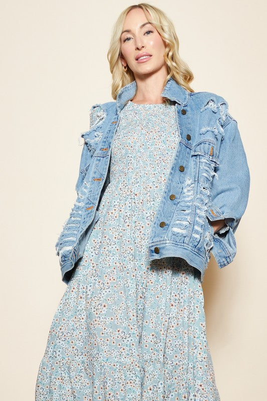 Olivia Blue Floral Smocked Dress | S-L