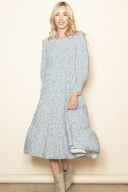 Olivia Blue Floral Smocked Dress | S-L