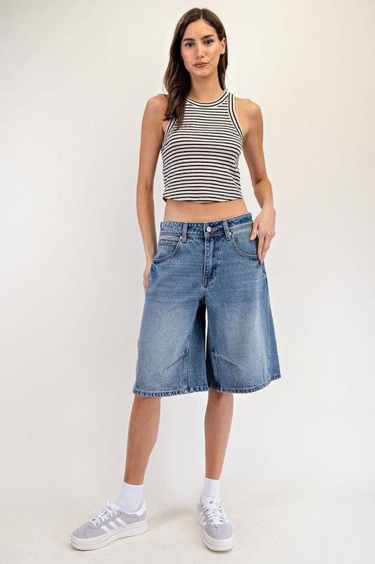 Mineral Washed Barrel Jean Shorts | S-L