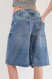 Mineral Washed Barrel Jean Shorts | S-L