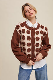 Mocha Rose Applique Cardigan Sweater | S-L