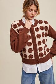 Mocha Rose Applique Cardigan Sweater | S-L