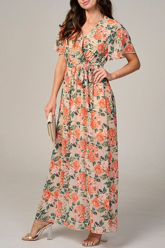 Cece Coral Rose Maxi Dress | S-L
