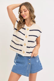 Striped Knit Button-Front Sweater Vest | S-L