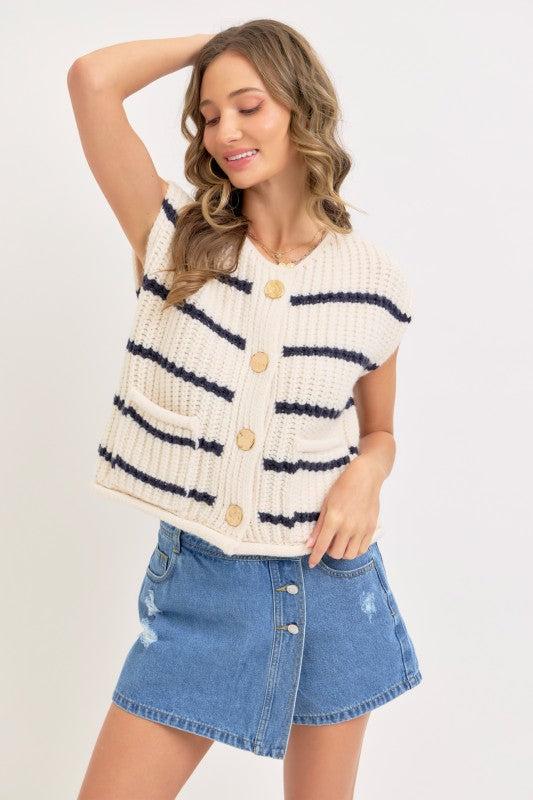 Striped Knit Button-Front Sweater Vest | S-L