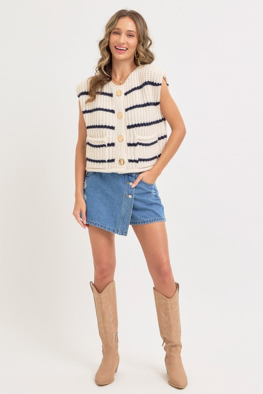 Striped Knit Button-Front Sweater Vest | S-L