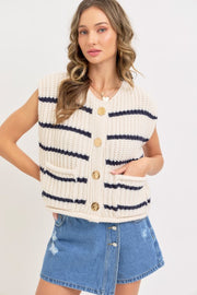 Striped Knit Button-Front Sweater Vest | S-L