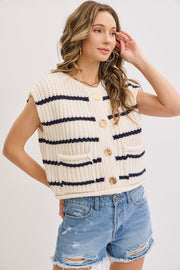 Striped Knit Button-Front Sweater Vest | S-L