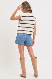 Striped Knit Button-Front Sweater Vest | S-L