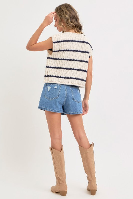Striped Knit Button-Front Sweater Vest | S-L