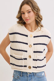 Striped Knit Button-Front Sweater Vest | S-L