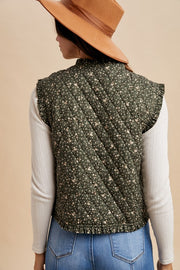 Green Ditsy Floral Quilted Vest | S-XL