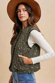 Green Ditsy Floral Quilted Vest | S-XL