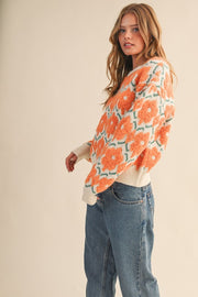 Orange Fuzzy Flower Sweater | S-L