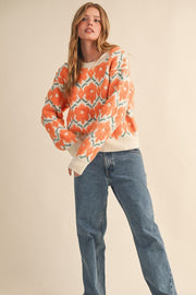 Orange Fuzzy Flower Sweater | S-L