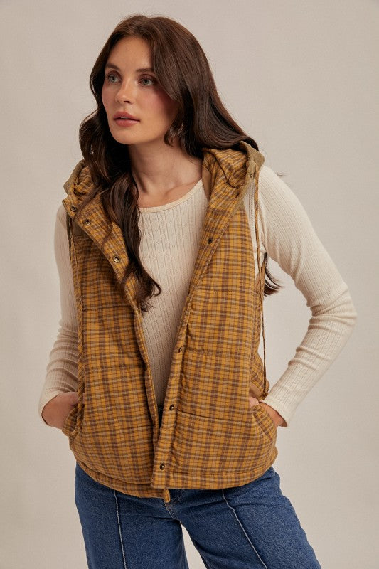 Plaid & Corduroy Puffer Vest | S-L