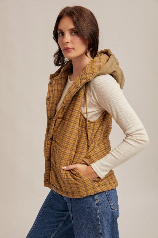 Plaid & Corduroy Puffer Vest | S-L