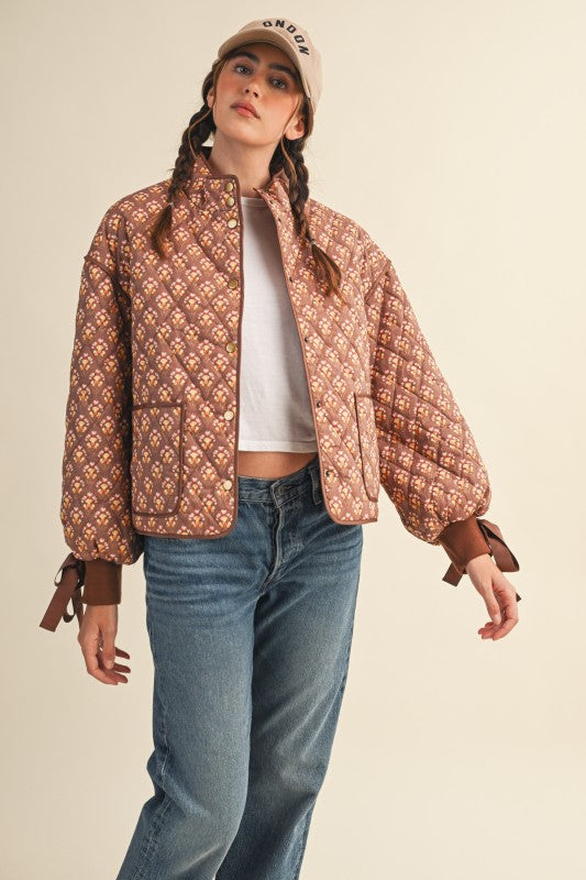 Brown Amber Quilted Floral Jacket | S-L