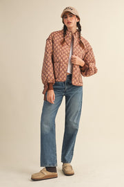 Brown Amber Quilted Floral Jacket | S-L