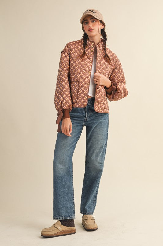 Brown Amber Quilted Floral Jacket | S-L