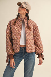 Brown Amber Quilted Floral Jacket | S-L
