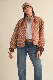 Brown Amber Quilted Floral Jacket | S-L