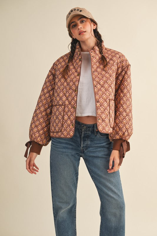 Brown Amber Quilted Floral Jacket | S-L