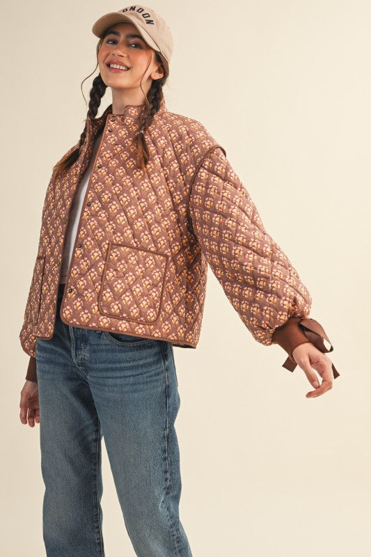 Brown Amber Quilted Floral Jacket | S-L