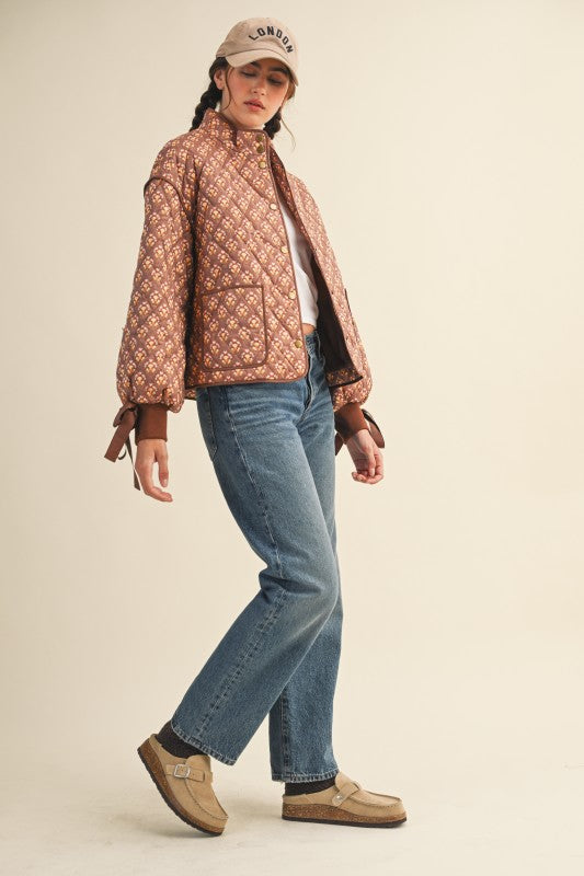 Brown Amber Quilted Floral Jacket | S-L