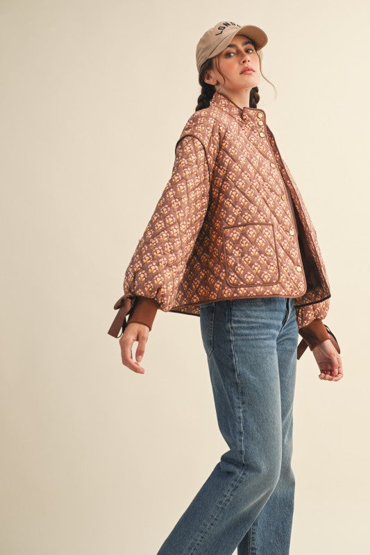 Brown Amber Quilted Floral Jacket | S-L