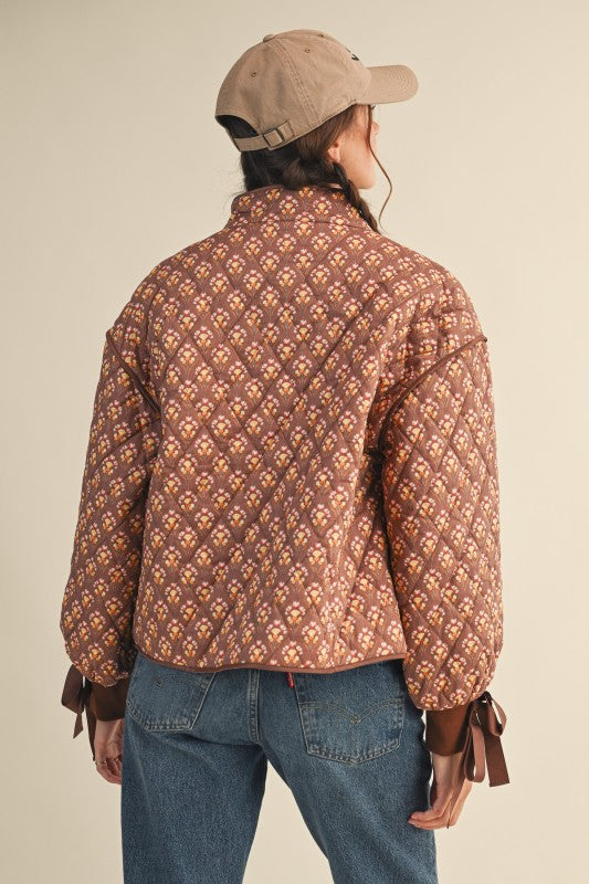 Brown Amber Quilted Floral Jacket | S-L