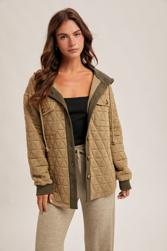 Quilted Jacquard Olive Shacket | S-L