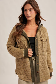 Quilted Jacquard Olive Shacket | S-L