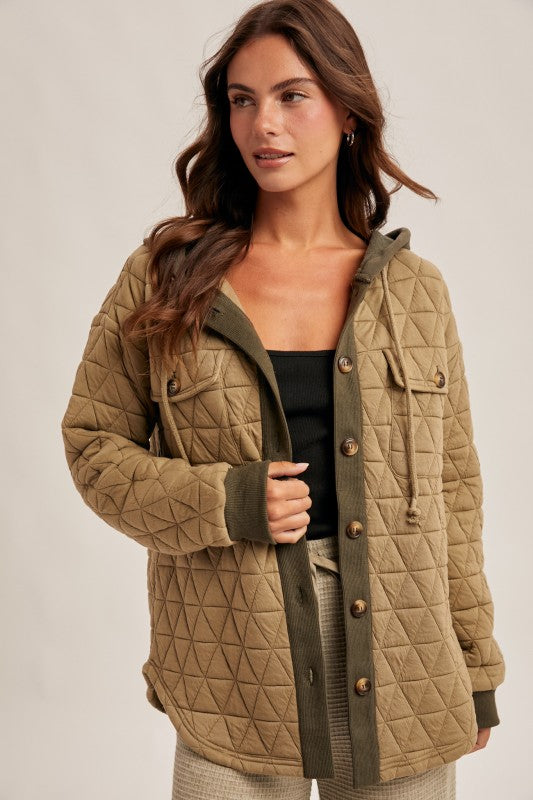Quilted Jacquard Olive Shacket | S-L