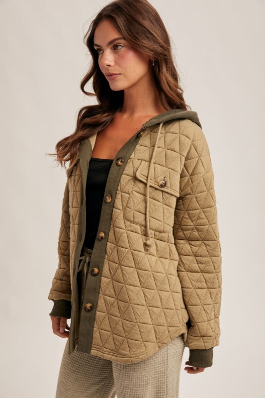 Quilted Jacquard Olive Shacket | S-L