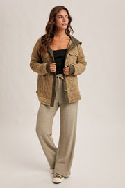 Quilted Jacquard Olive Shacket | S-L