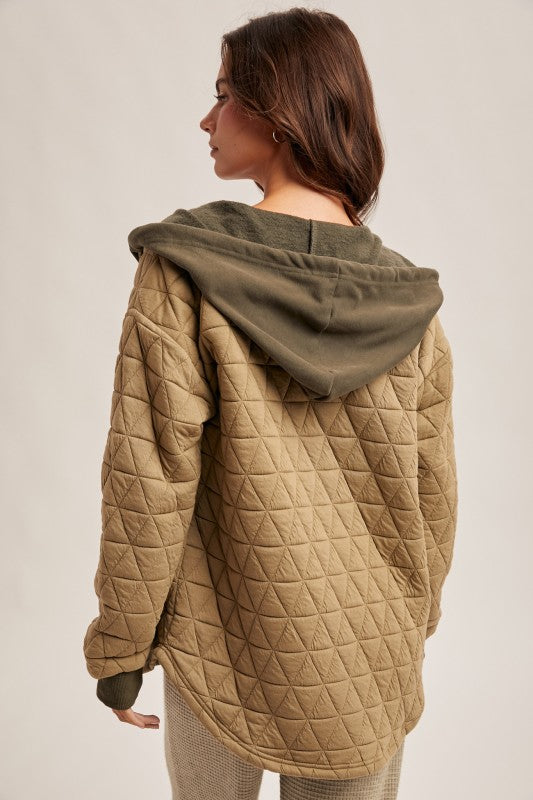Quilted Jacquard Olive Shacket | S-L