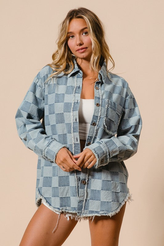 Denim Checkered Shacket | S-XL