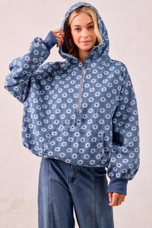 Daisy Denim Zip Pullover | S-XL