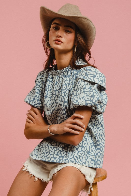 Leopard Denim Short Sleeve Top | S-XL