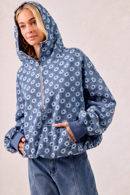 Daisy Denim Zip Pullover | S-XL