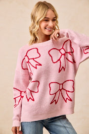 Pink & Red Bow Sweater | S-XL